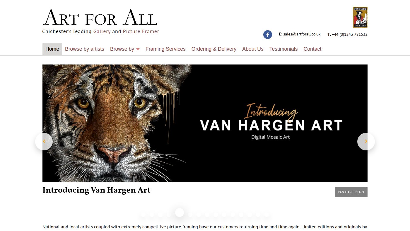 The home page of artforall.co.uk