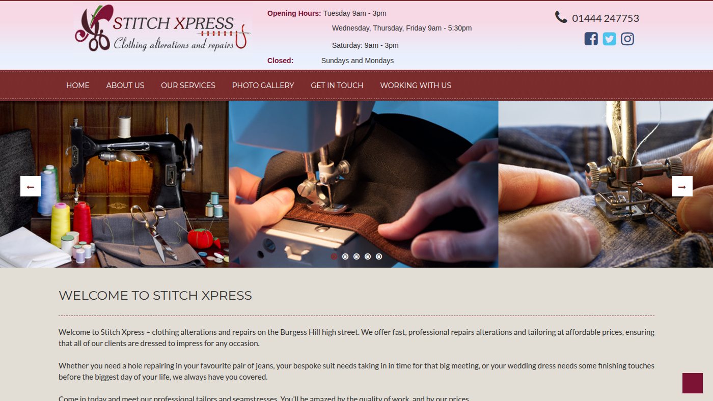 The home page of stitchxpress.co.uk