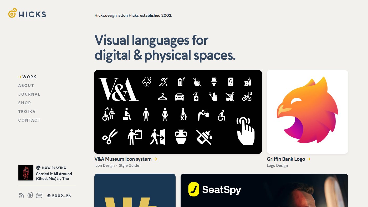 The home page of hicks.design
