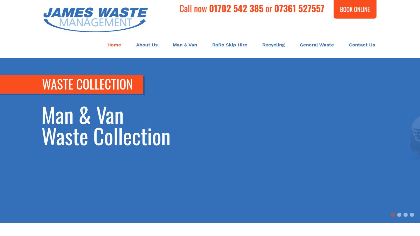 The home page of jameswaste.co.uk