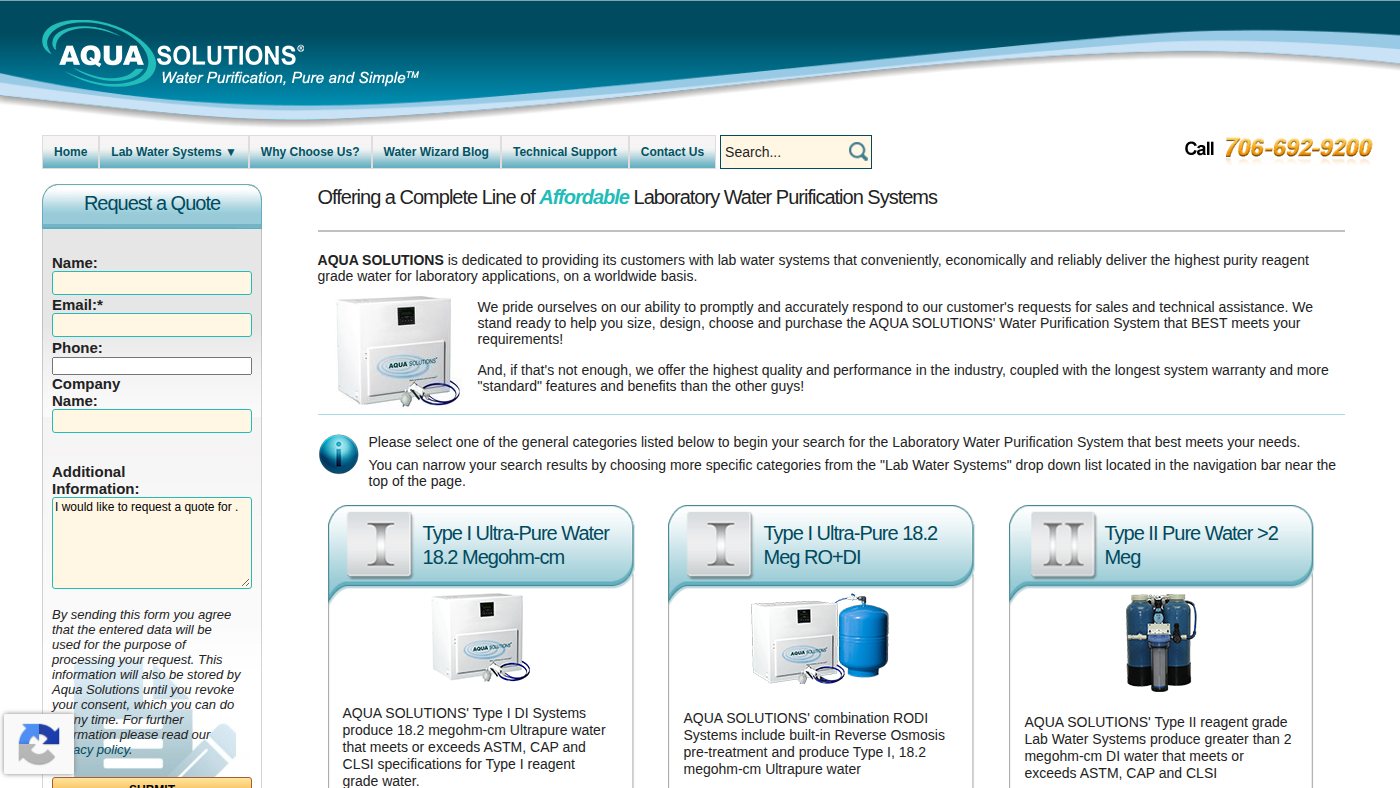 The home page of aquaa.com
