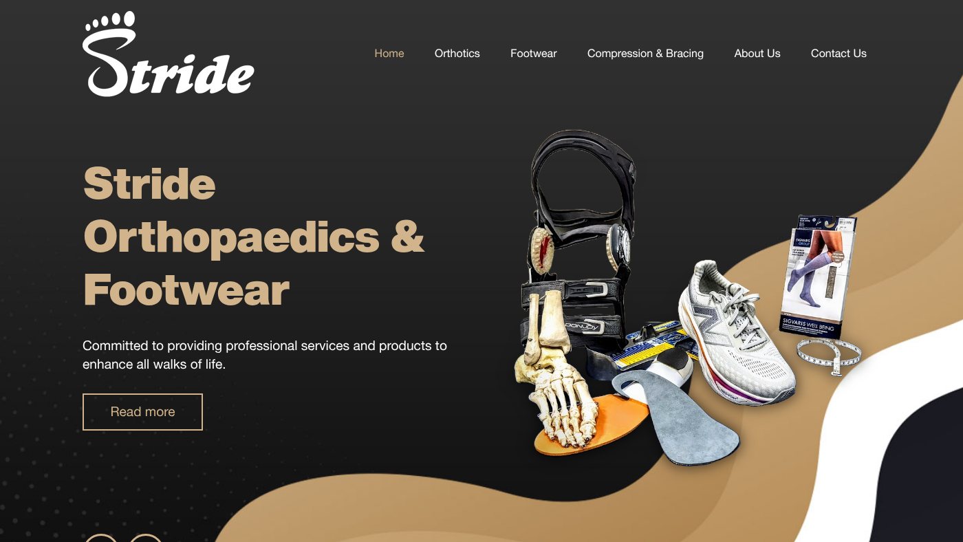 The home page of strideortho.ca