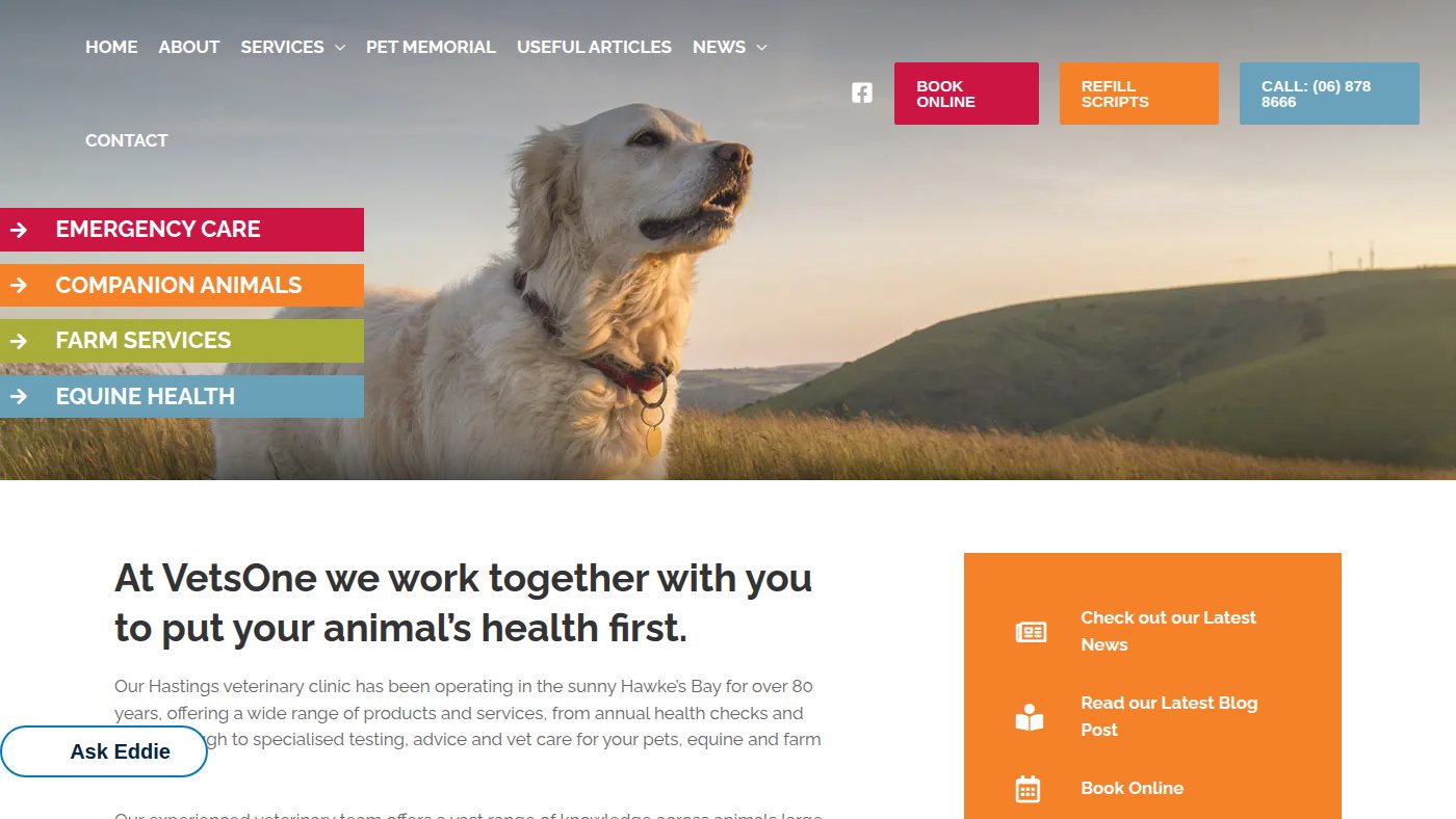The home page of vetsone.co.nz