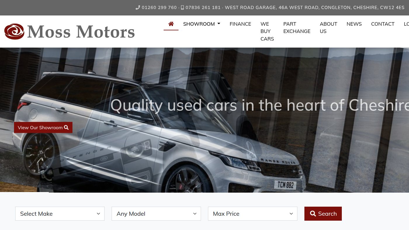The home page of mossmotorscongleton.co.uk