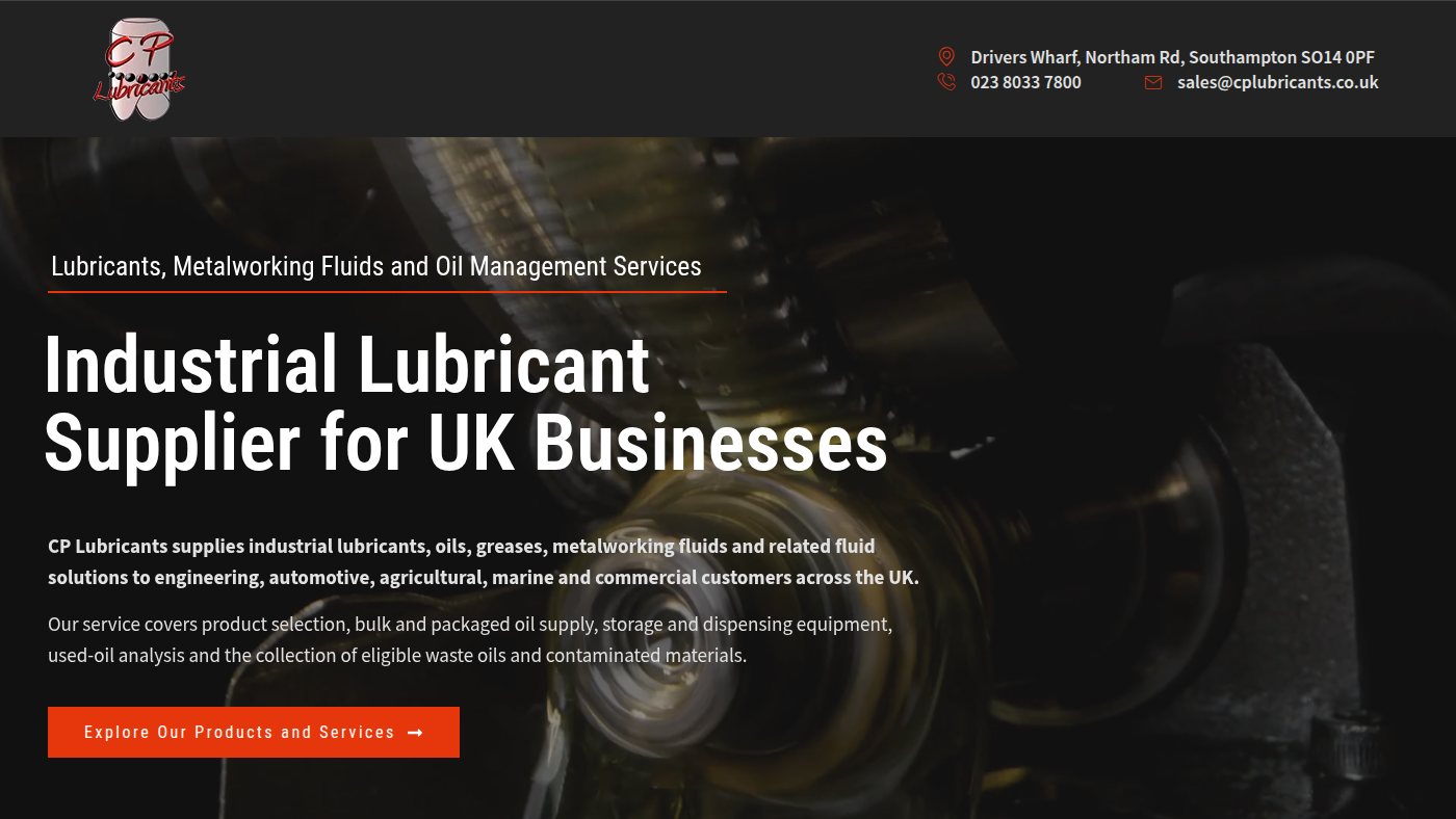 The home page of cplubricants.co.uk