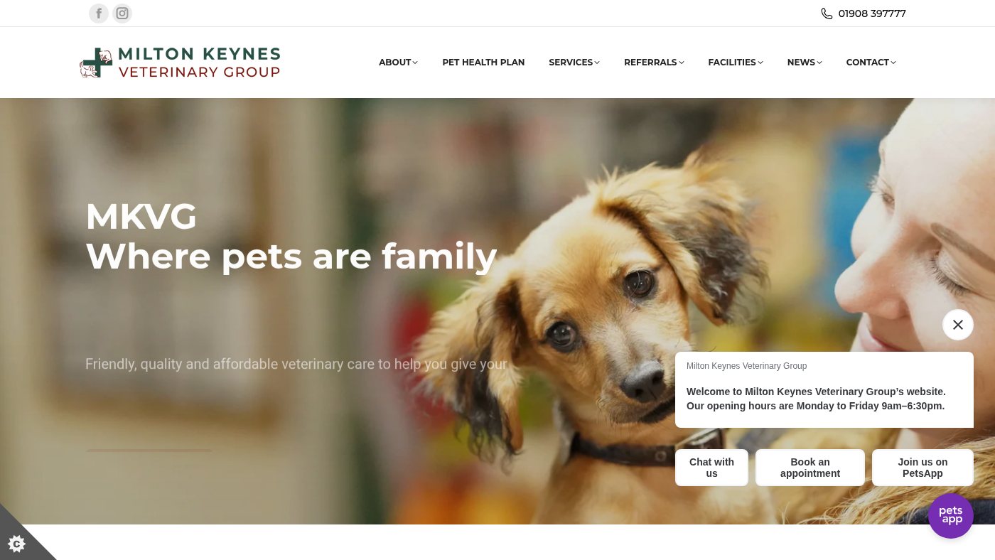 The home page of mkvetgroup.co.uk