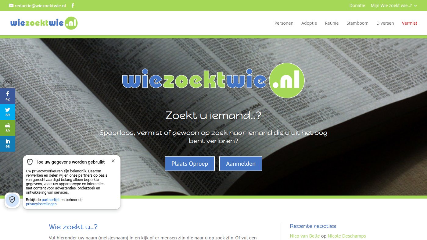 The home page of wiezoektwie.nl