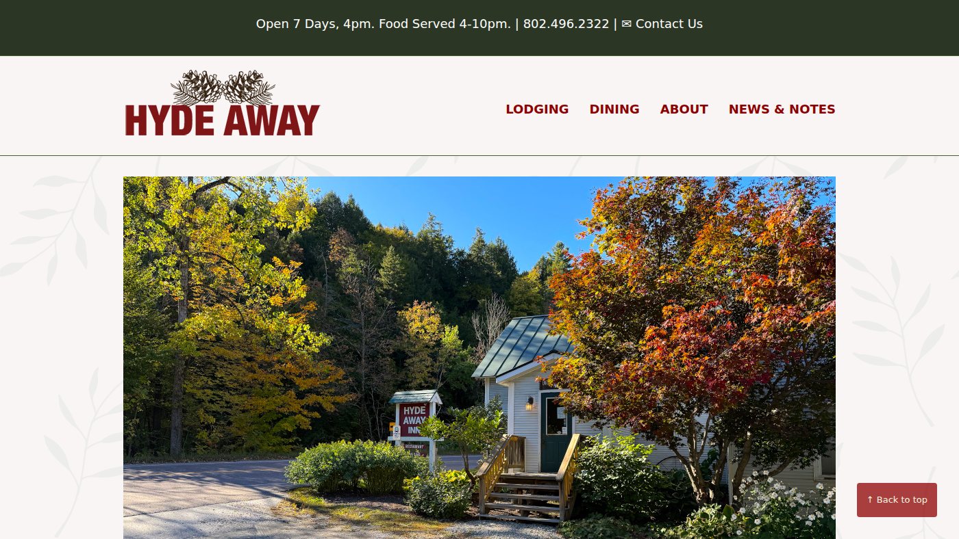 The home page of hydeawayinn.com