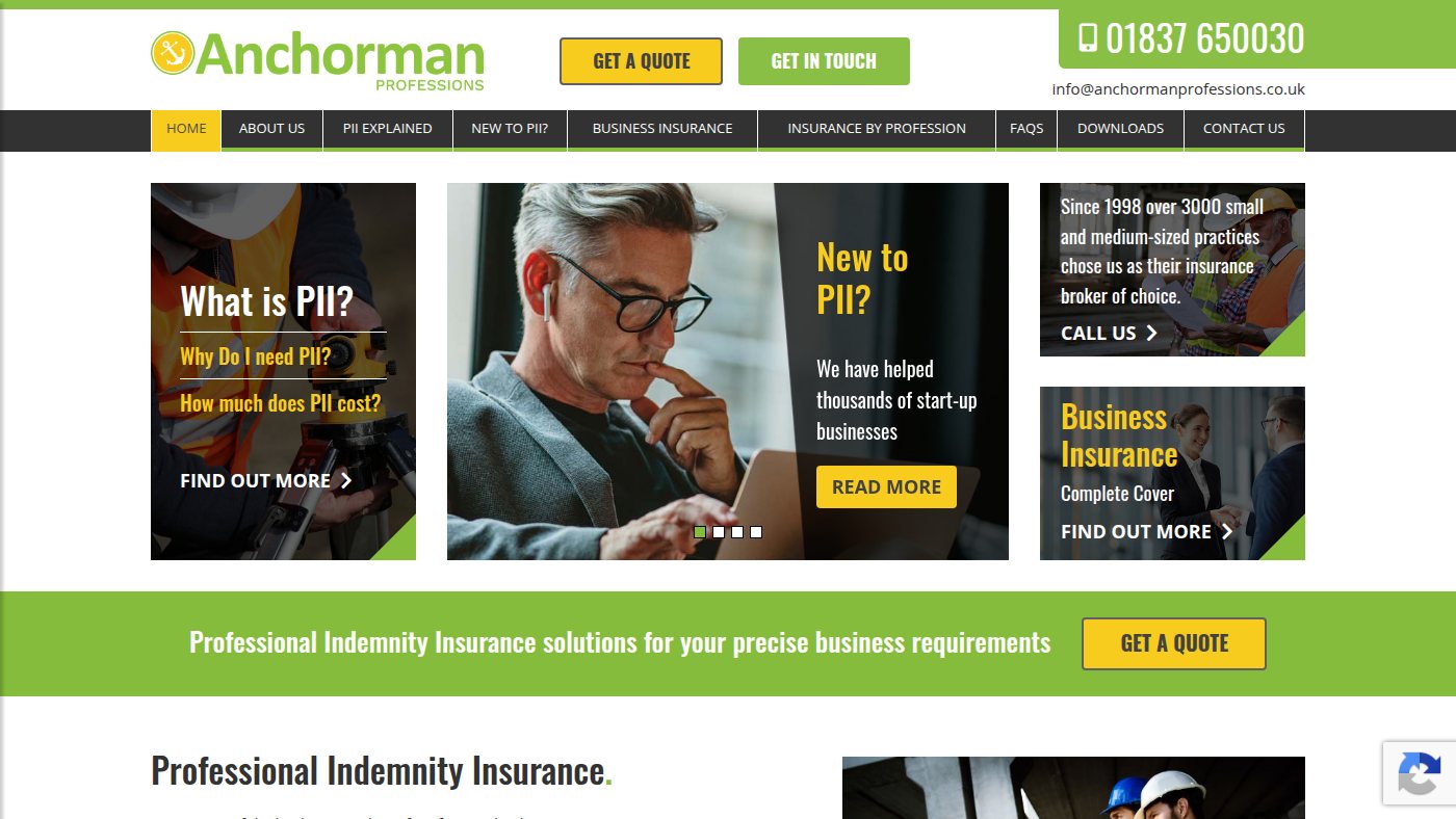 The home page of anchormaninsurance.co.uk