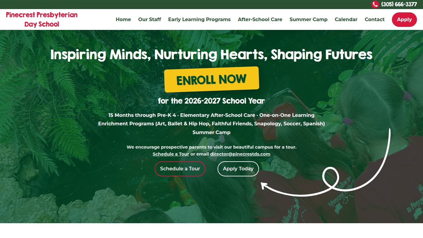 The home page of pinecrestdayschool.com