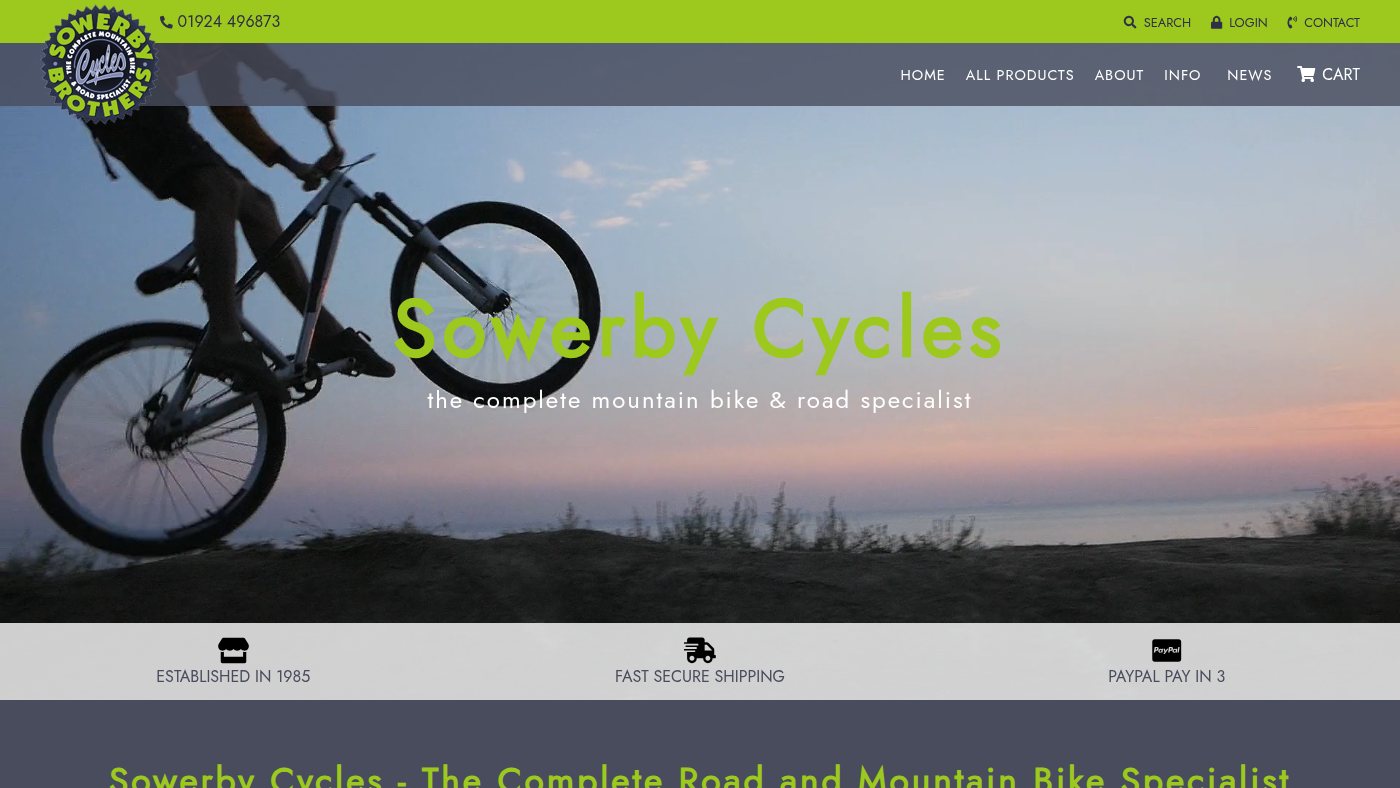 The home page of sowerbybroscycles.co.uk