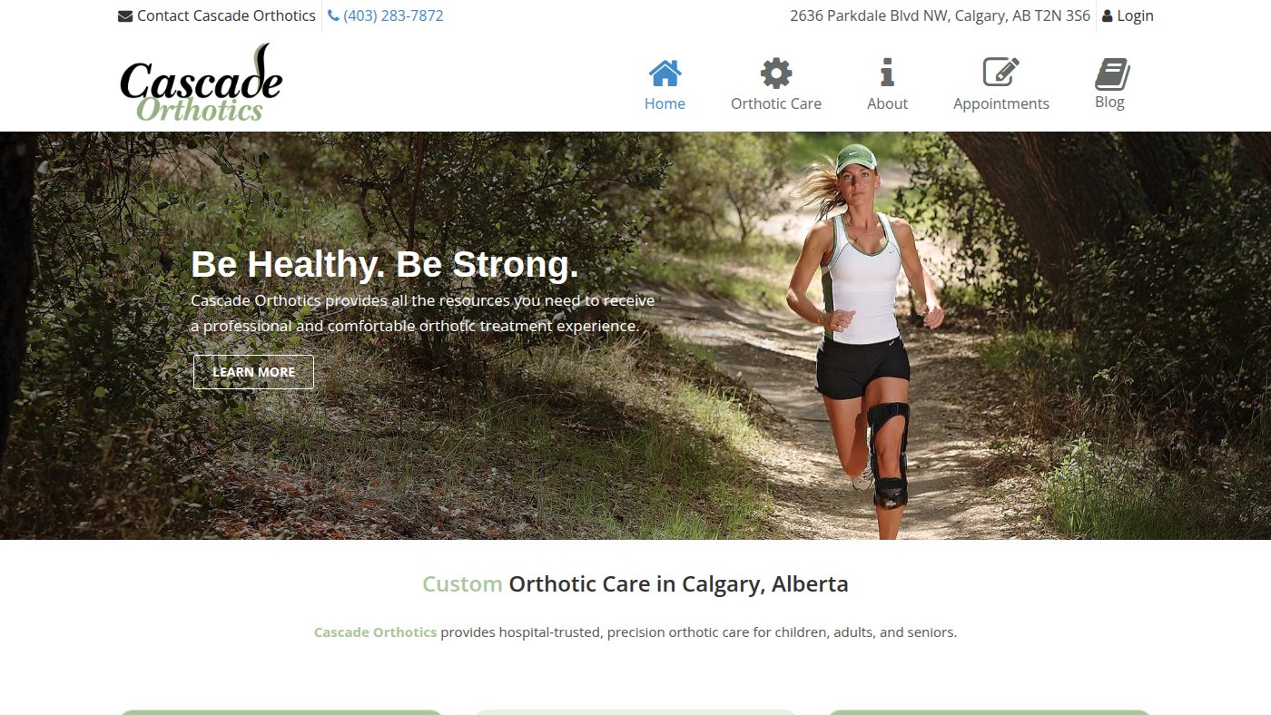 The home page of cascadeorthotics.com