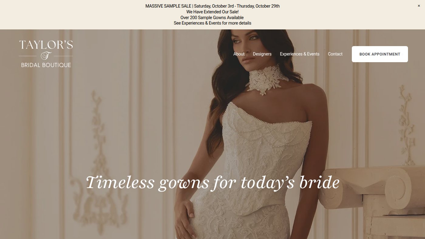 The home page of taylorsbridal.com