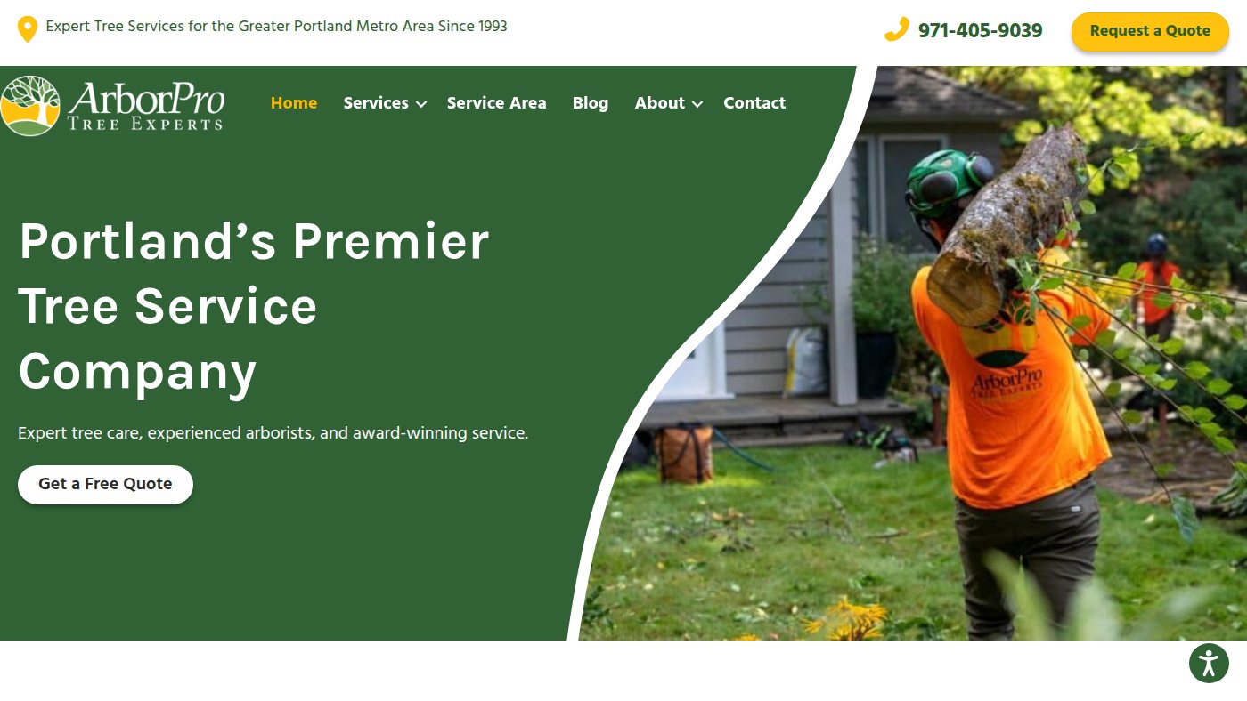 The home page of arborpronw.com