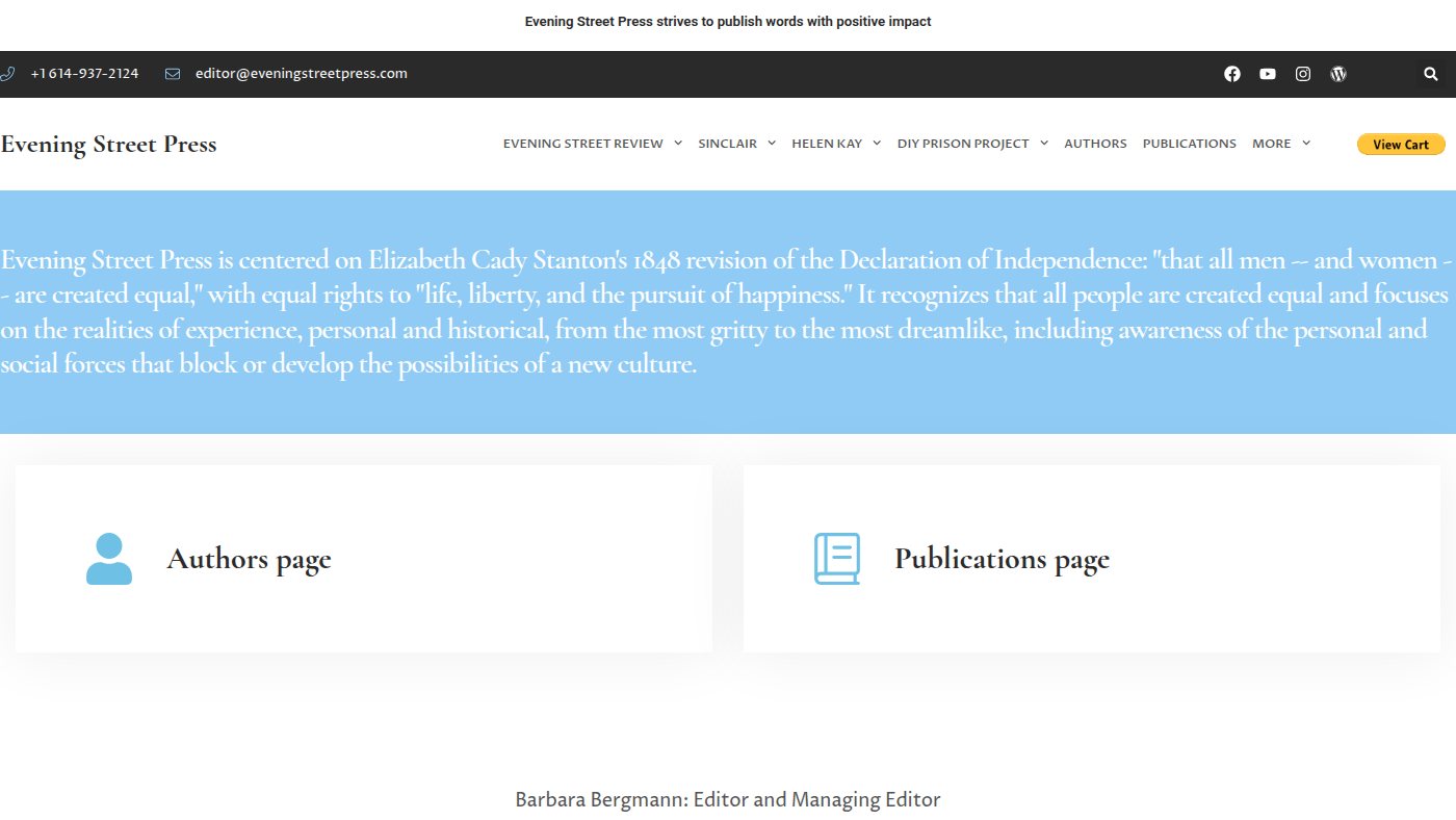 The home page of eveningstreetpress.com