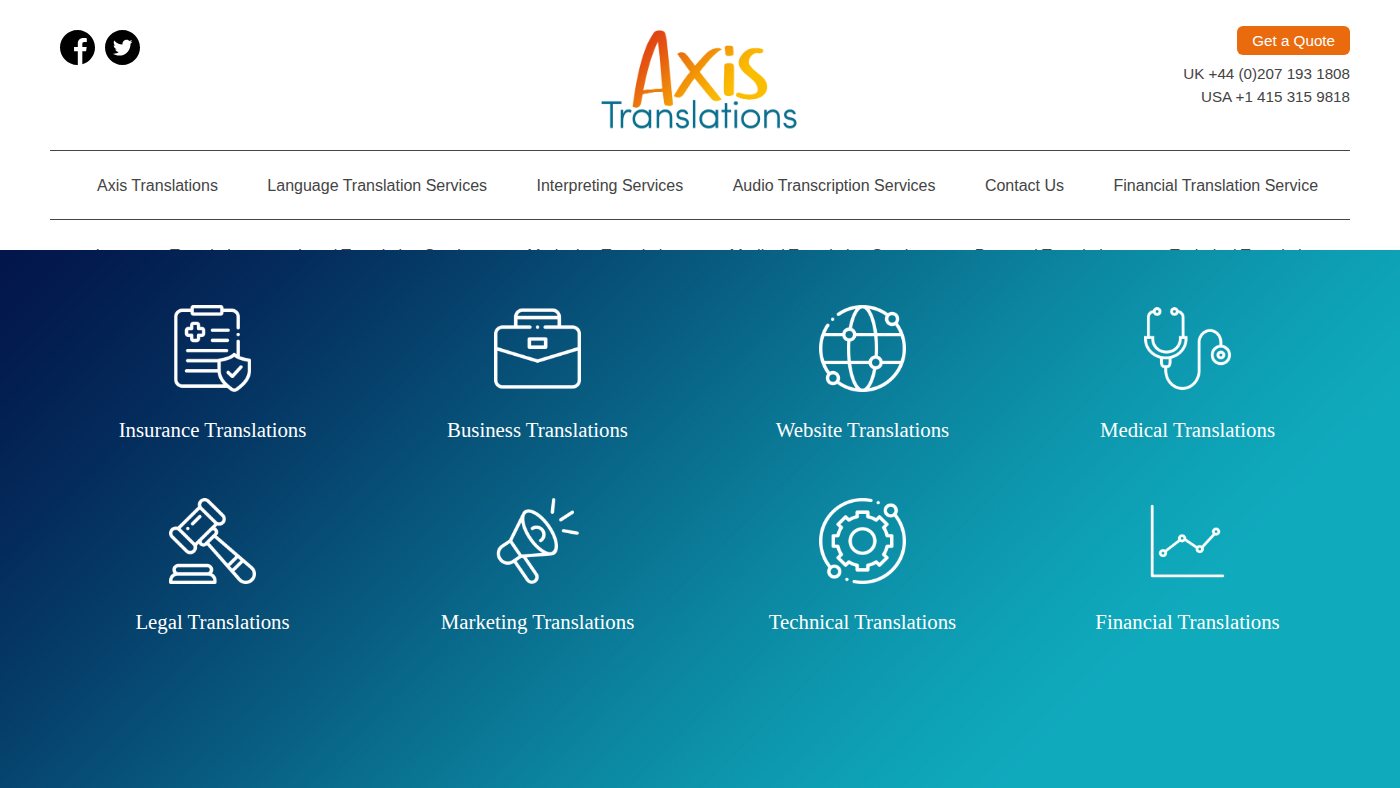 The home page of axistranslations.com