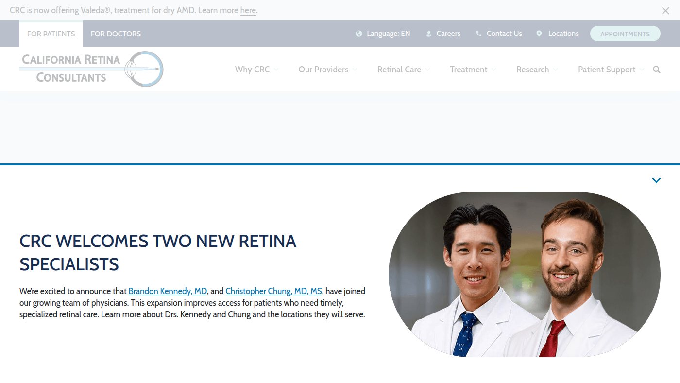 The home page of californiaretina.com