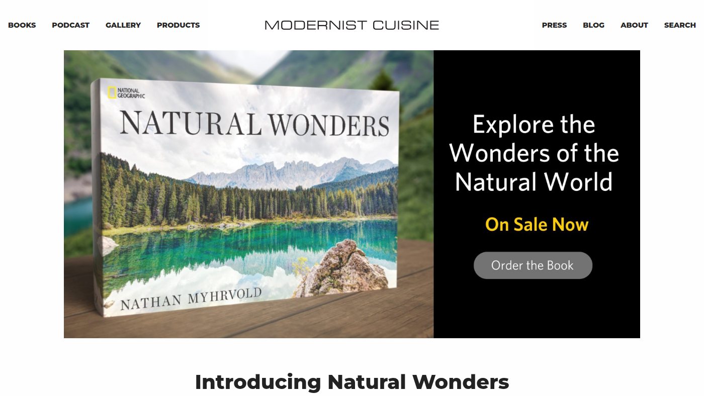The home page of modernistcuisine.com