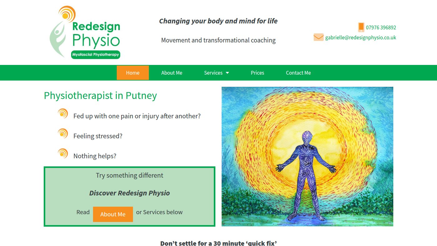 The home page of redesignphysio.co.uk