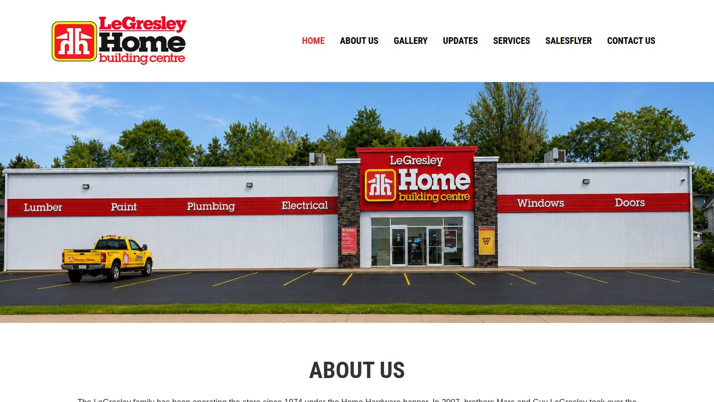 The home page of legresleyhbc.ca