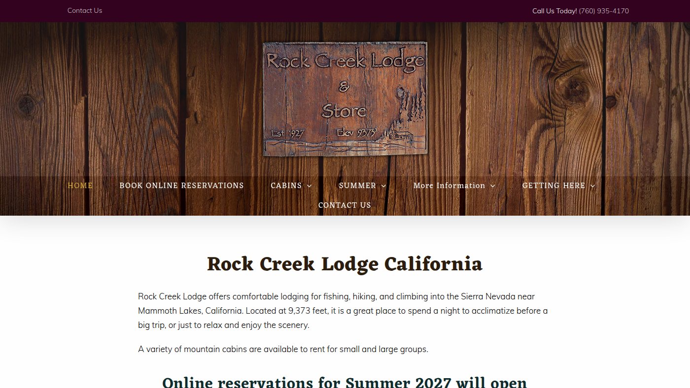 The home page of rockcreeklodge.com
