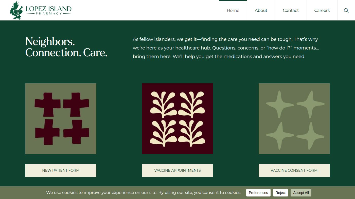 The home page of lopezislandpharmacy.com
