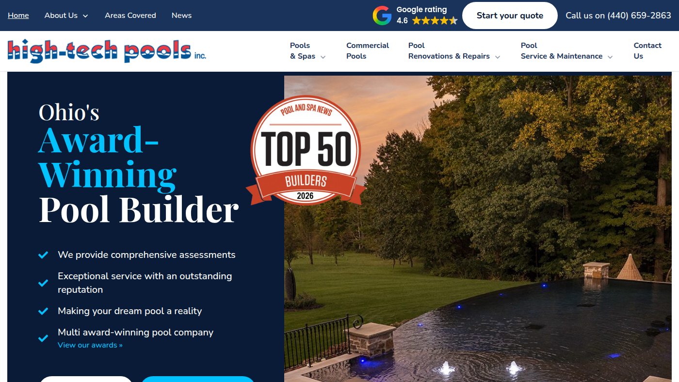 The home page of hightechpools.com