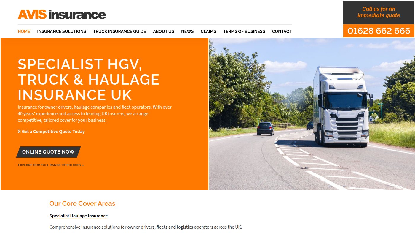 The home page of avisinsurance.co.uk