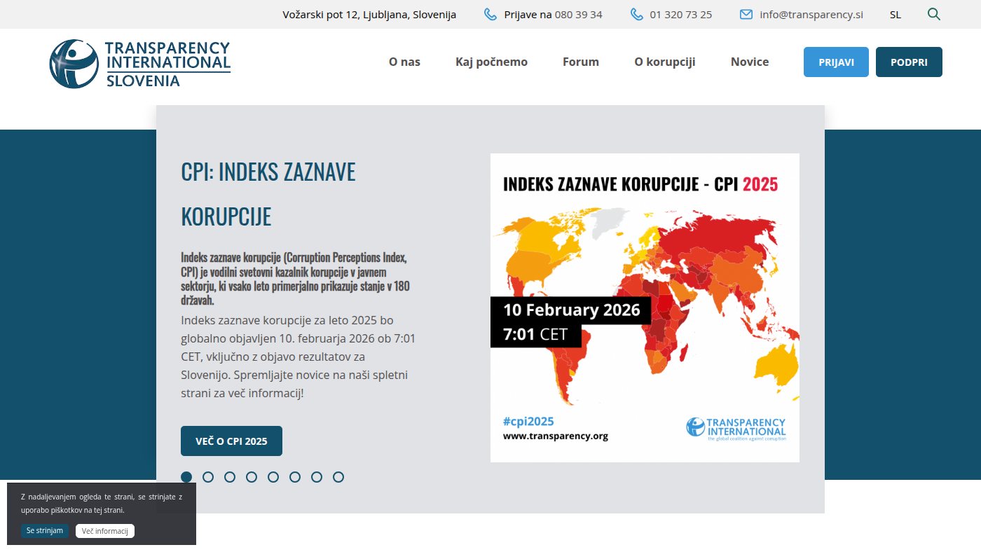 The home page of transparency.si