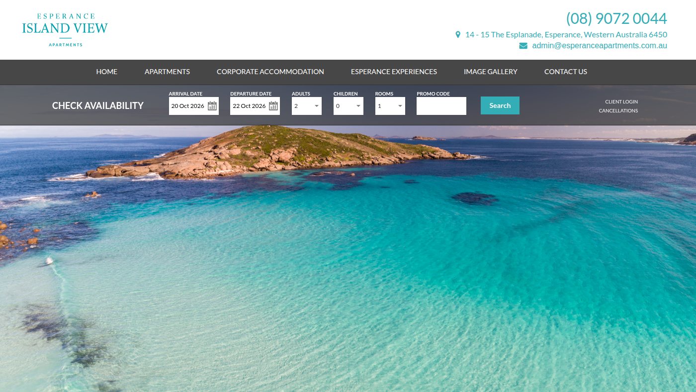 The home page of esperanceapartments.com.au