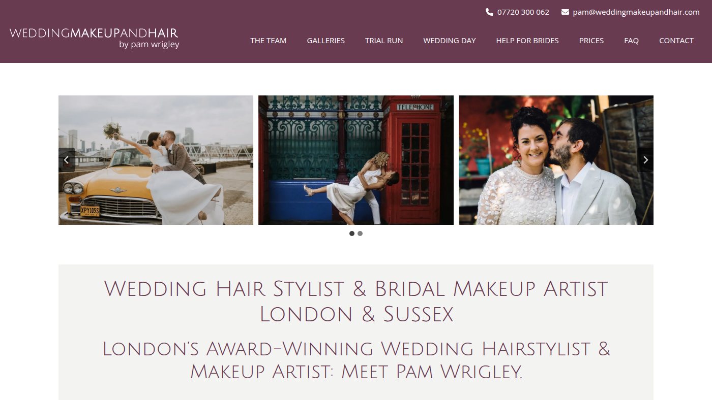 The home page of weddingmakeupandhair.com