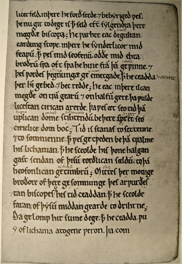Eine spätere Kopie des Old English Homely über das Leben des Heiligen Chad, aufbewahrt in der Bodleian Library in Oxford