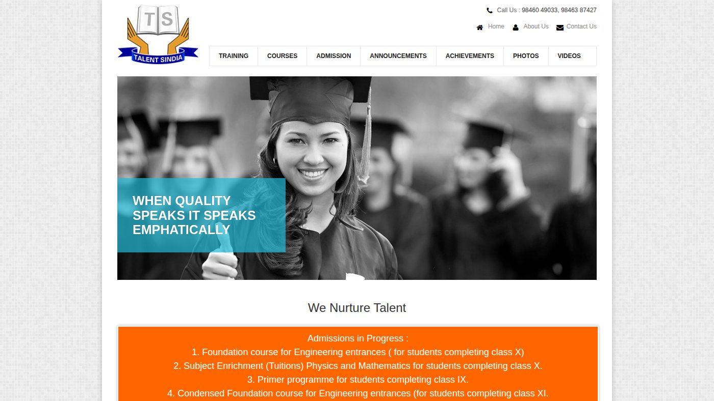 The home page of talent-sindia.com
