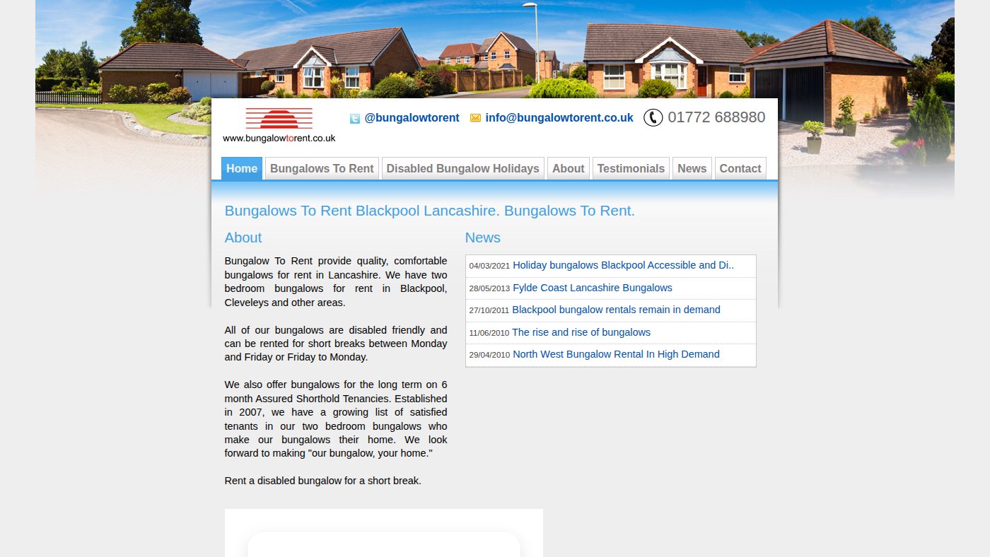 The home page of bungalowtorent.co.uk