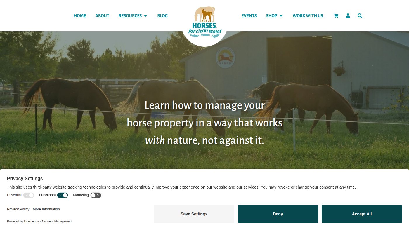 The home page of horsesforcleanwater.com