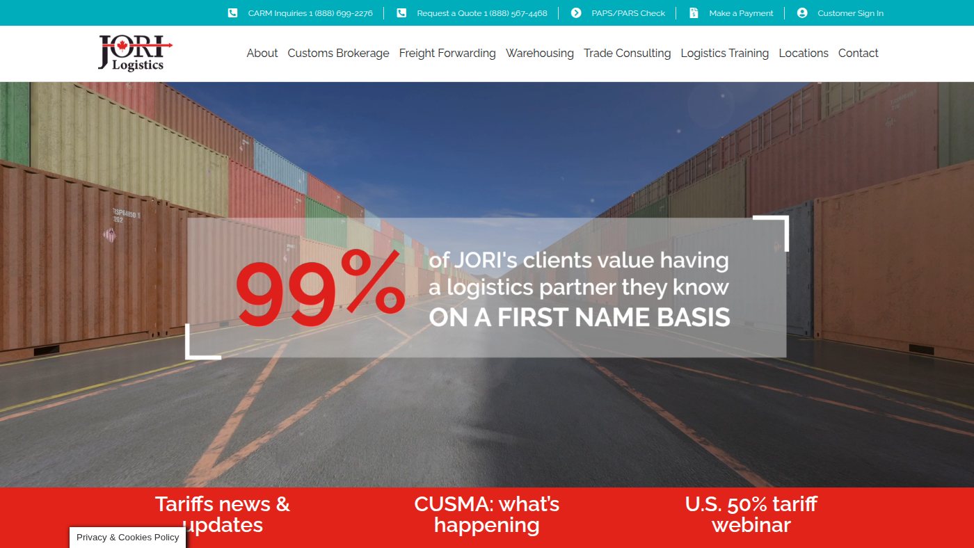 The home page of jorilogistics.com