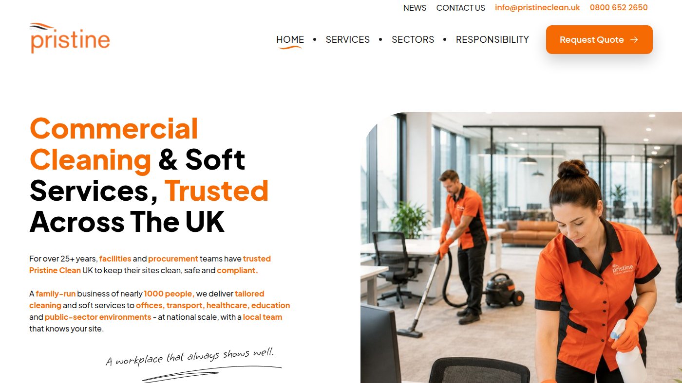The home page of pristineclean.uk
