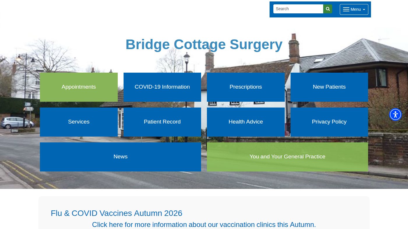 The home page of bridgecottagesurgery.nhs.uk