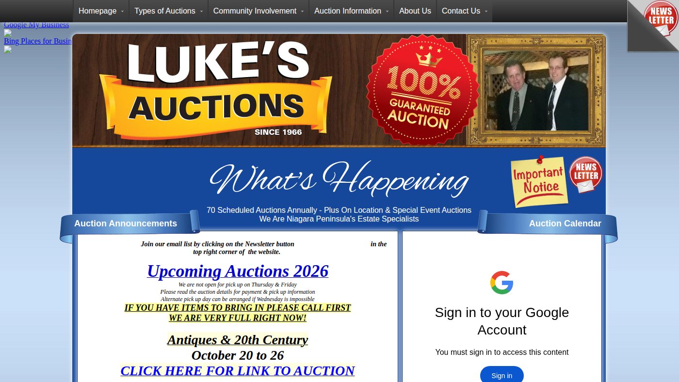 The home page of auctionsniagara.com