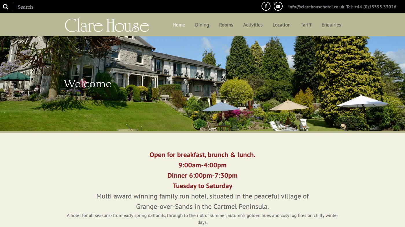 The home page of clarehousehotel.co.uk