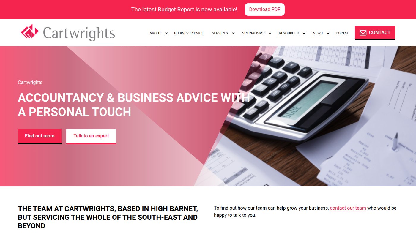 The home page of cartwrights-ca.co.uk