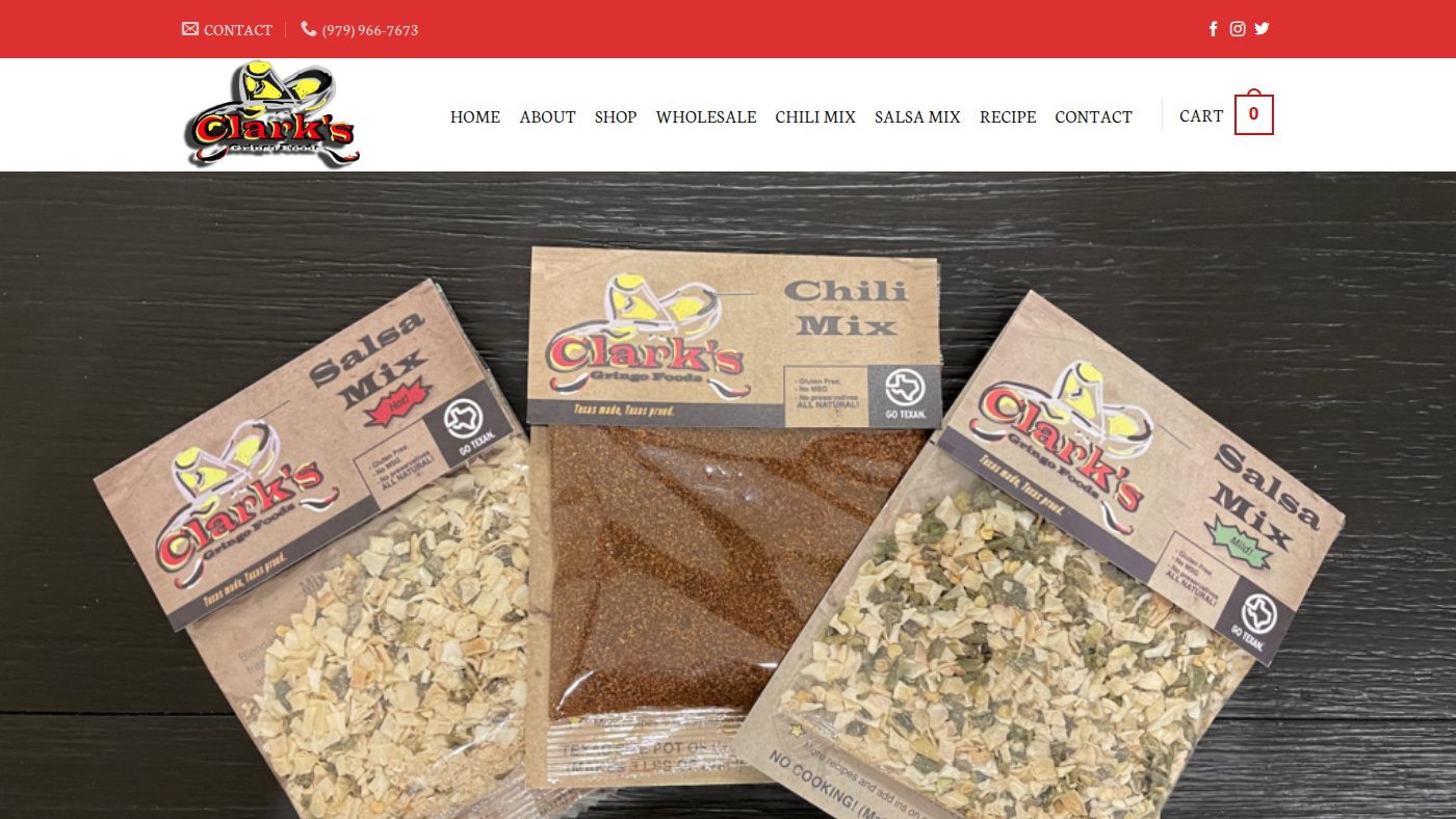 The home page of clarksgringofoods.com
