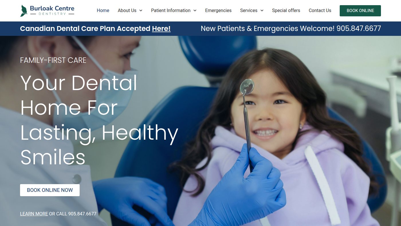 The home page of burloakcentredentistry.com