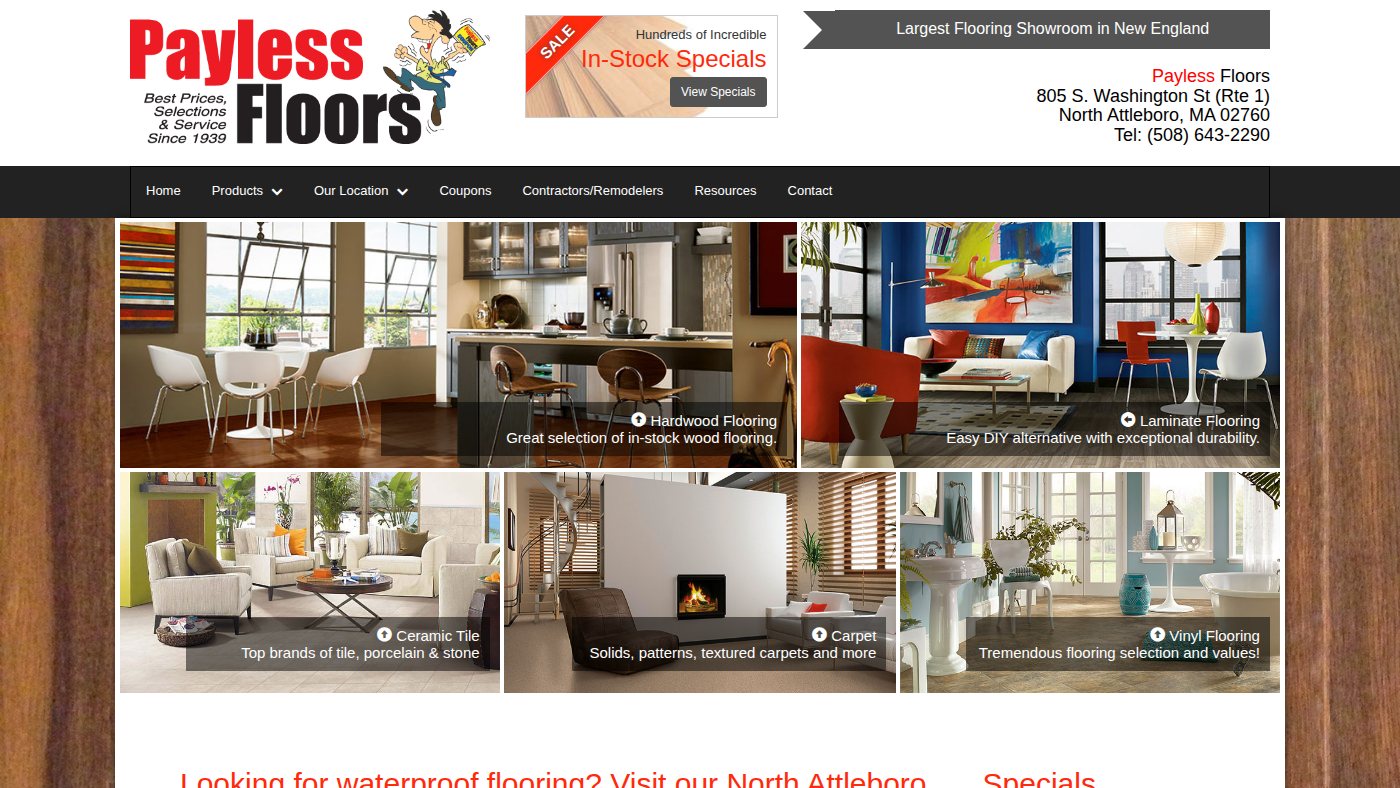 The home page of paylessfloors.com