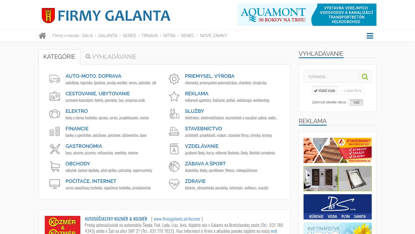 The home page of firmygalanta.sk