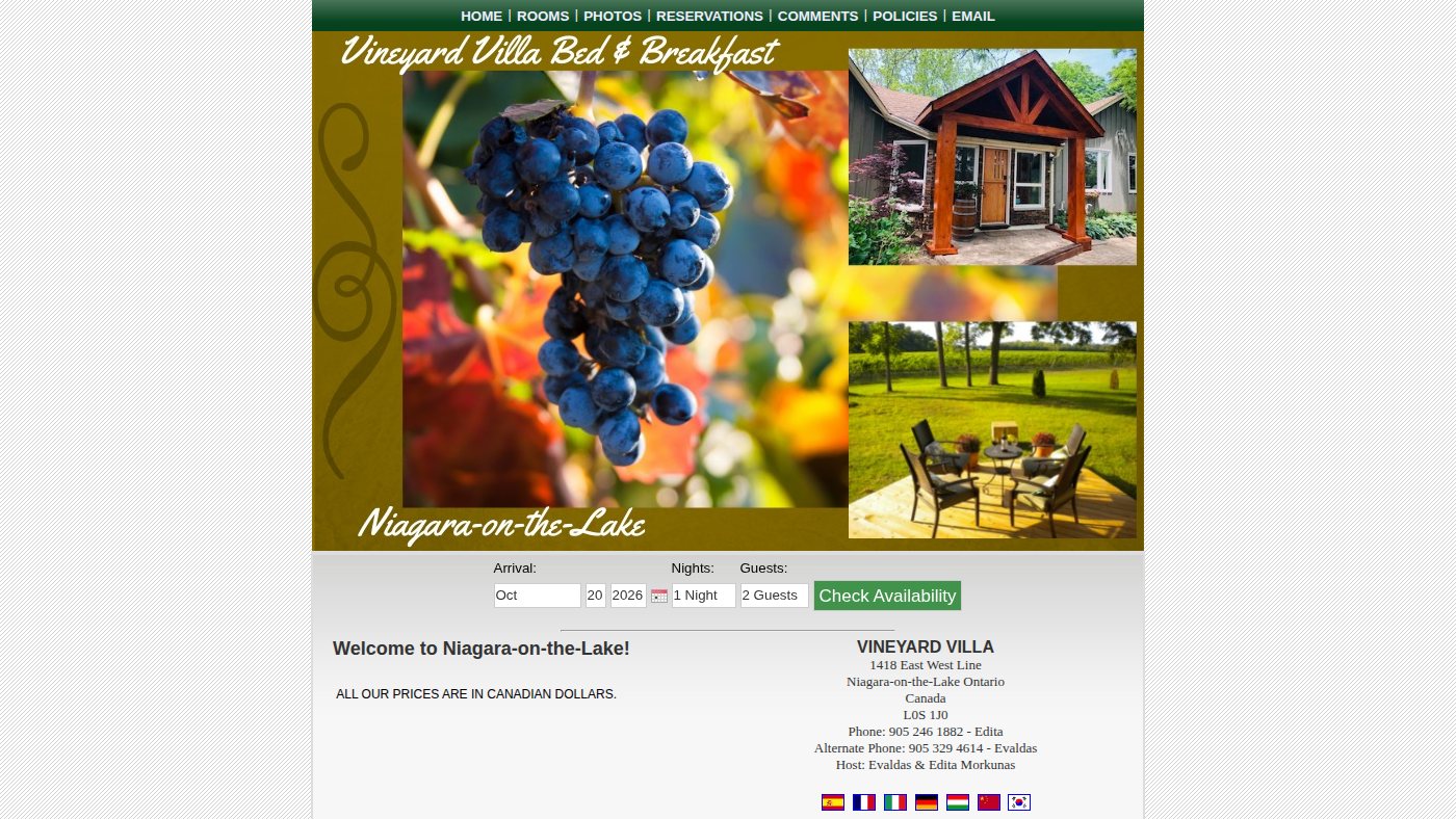 The home page of vineyardvilla.ca