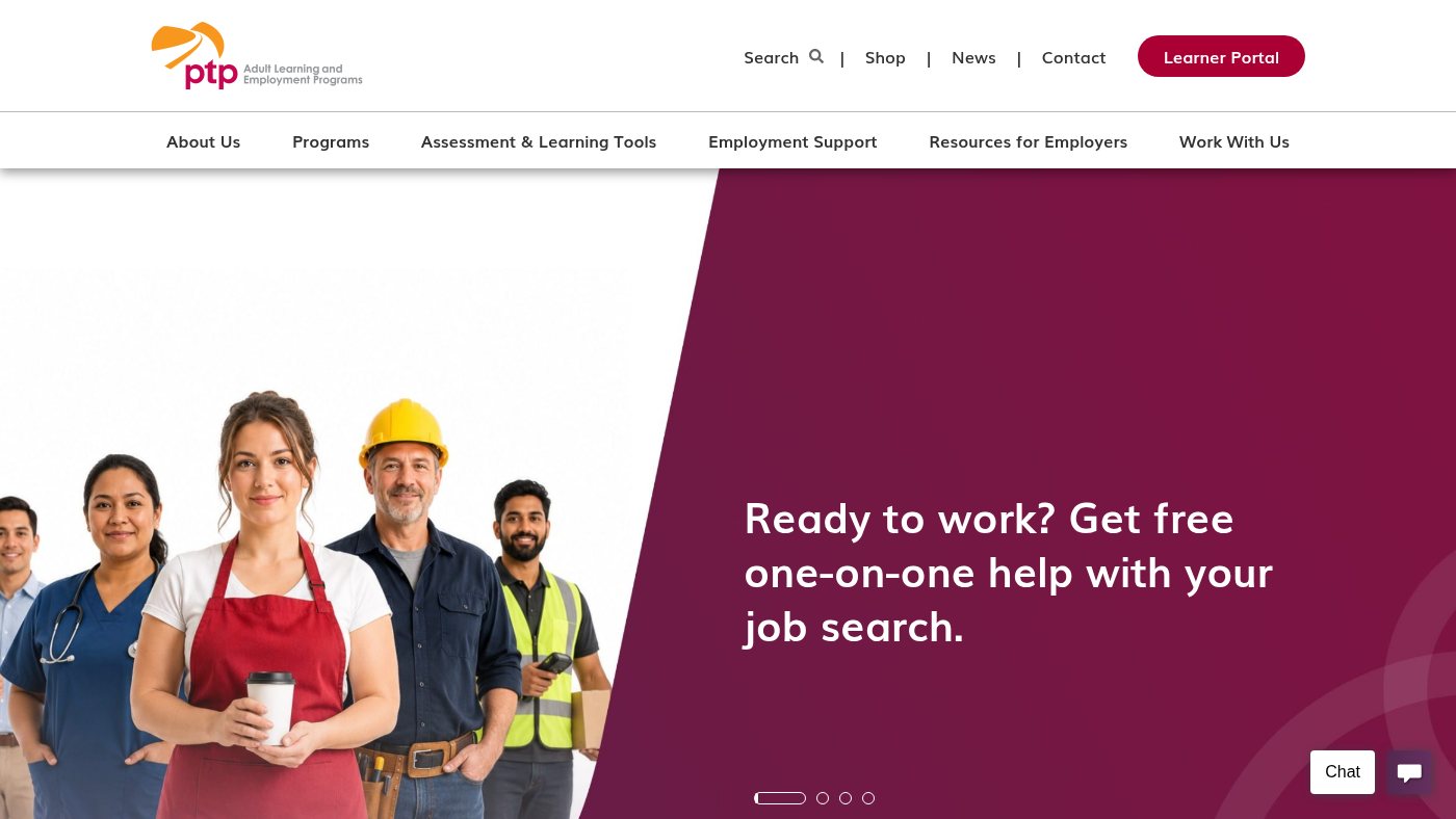 The home page of ptp.ca
