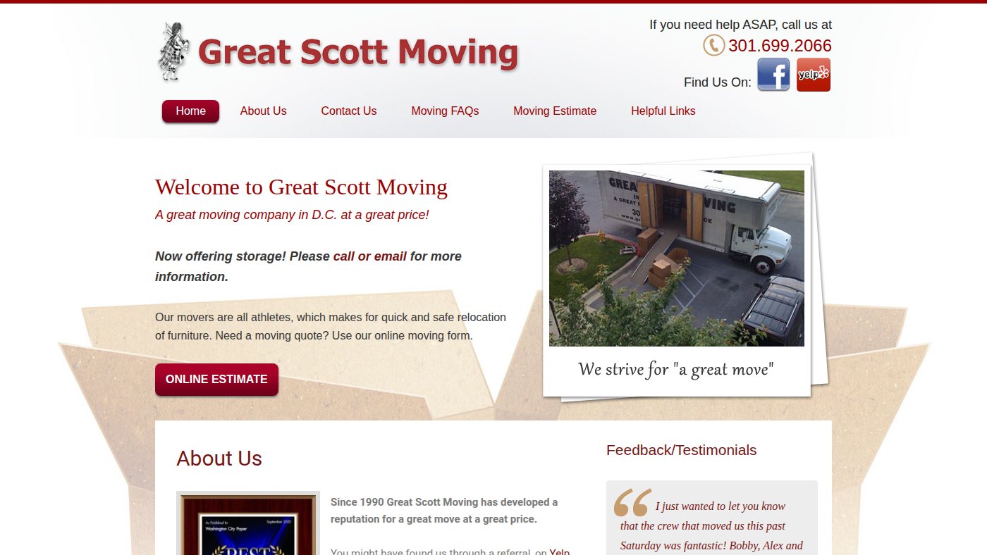 The home page of greatscottmoving.com