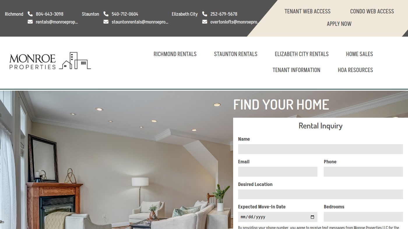 The home page of monroeproperties.com
