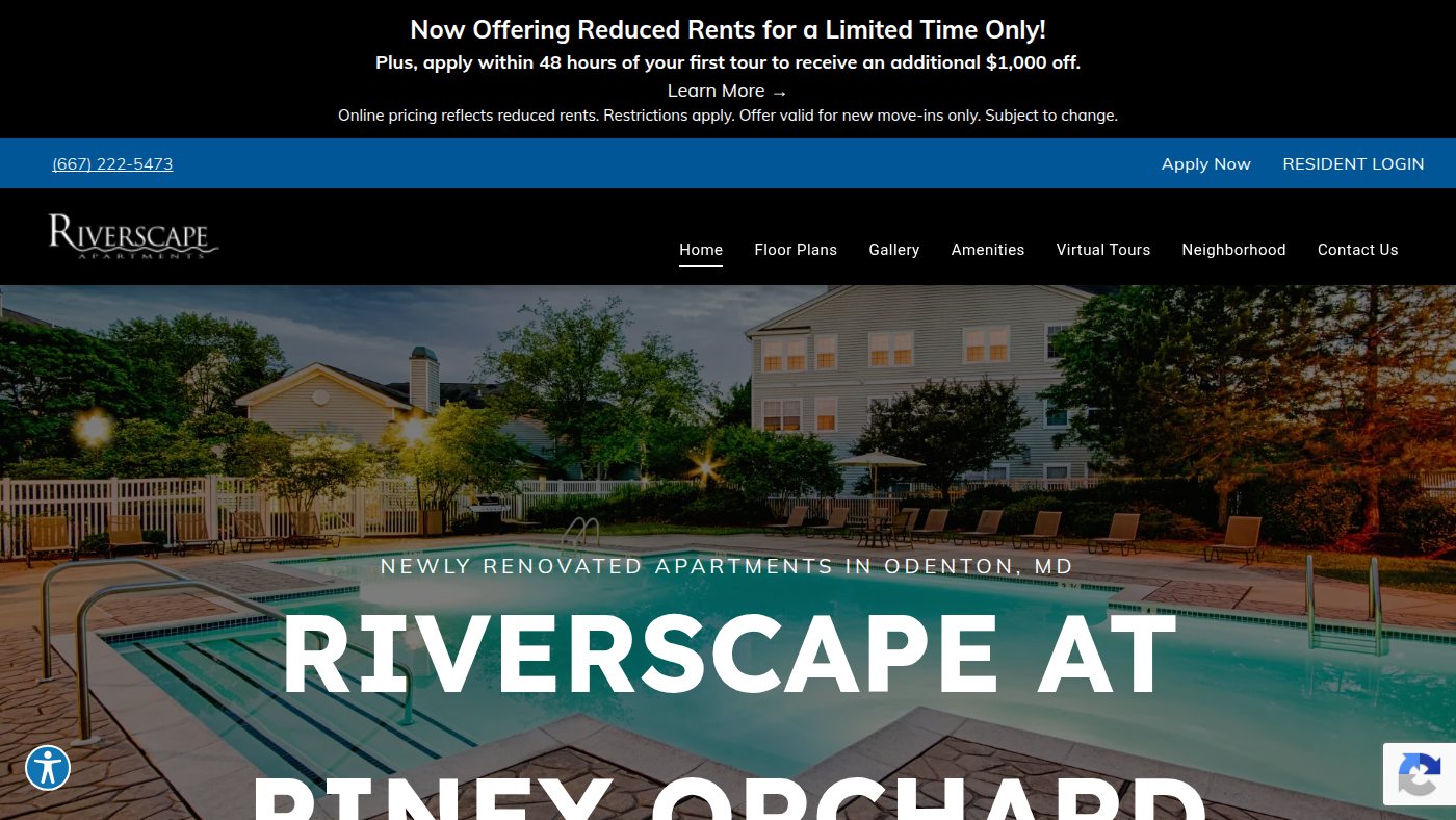 The home page of riverscapeapts.com